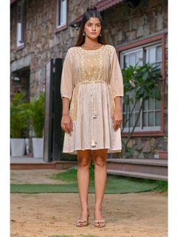 NYARO - Beige Cotton Embroidered Dress