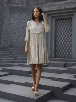 NYARO - Grey Cotton Embroidered Dress