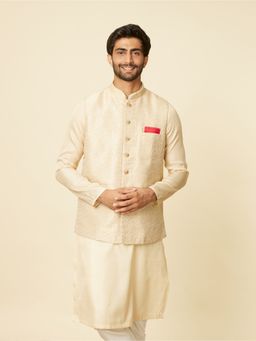 Manyavar - Men Beige Art Silk Woven Design Nehru Jacket