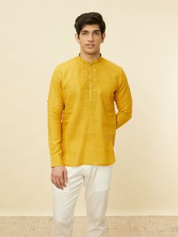 Manyavar - Men Mustard Linen Solid Short Kurta