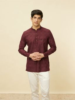 Manyavar - Men Red Cotton Printed Short Kurta