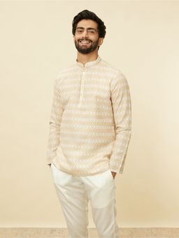 Manyavar - Men Fawn Blended Cotton Printed Short Kurta