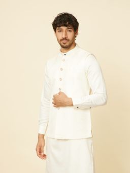 Manyavar - Men Warm White Brocade Woven Design Nehru Jacket