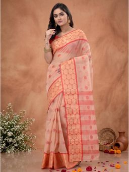 DipDiya - Women Peach Pure Cotton Saree