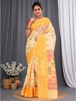 DipDiya - Women Yellow Pure Cotton Saree