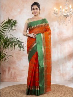 DipDiya - Women Orange Pure Cotton Saree
