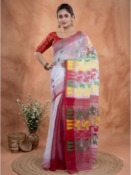 DipDiya - Women White Cotton Blend Saree