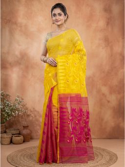 DipDiya - Women Yellow Cotton Blend Saree
