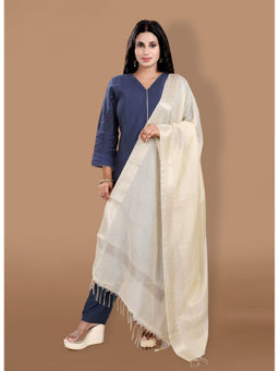 SALWAR STUDIO - Beige Cotton Dupatta with Tassels
