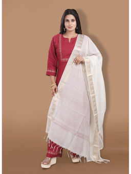 SALWAR STUDIO - Off White Cotton Dupatta with Tassels