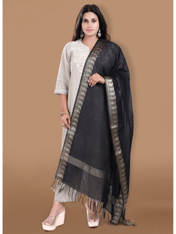 SALWAR STUDIO - Black Cotton Dupatta with Tassels