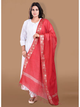 SALWAR STUDIO - Red Cotton Dupatta with Tassels