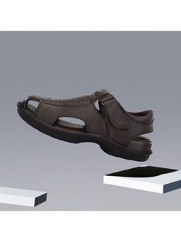 Hitz - Men's Brown Leather Comfort Sandals with Velcro Closure