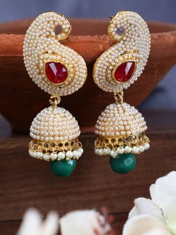 Anika's Creations - Pearl Embedded Traditional Partywear Multicolor Jhumki Earrings