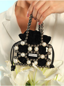 Modarta By Kamakshi - Women Black Pearls Purse Mini Clutch