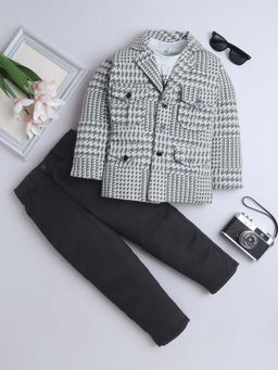 FOURFOLDS - Boys Grey Printed Blazer with T-shirt and Pant