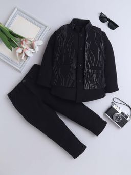 FOURFOLDS - Boys Black Embellished/Sequined Jacket with Blazer and Pant