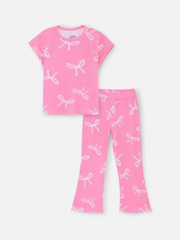 Napchief - Girls Pink Printed T-shirt with Pant