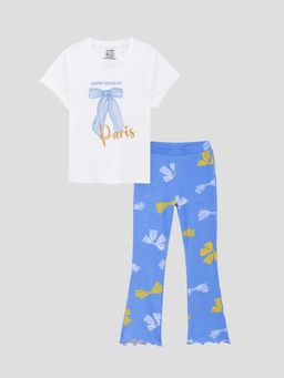Napchief - Girls White Printed T-shirt with Pant