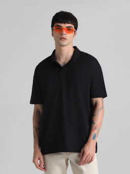 Jack & Jones - Black Boxy Fit Polo T-Shirt