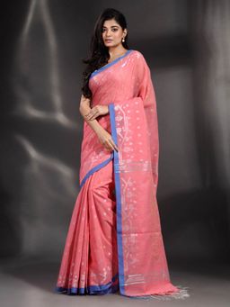 Arhi - Pink Pure Cotton Handwoven Saree with Unstitched Blouse