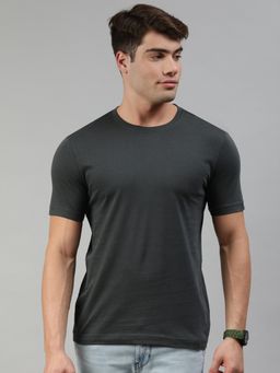 Huetrap - Mens Pure Cotton Elephant Grey Round Neck Short Sleeve T-shirt