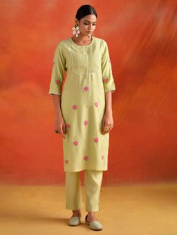 Jaipur Kurti - Embroidered Viscose Chanderi Festive Kurta with Pant (Set of 2)