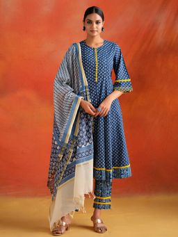 Jaipur Kurti - Mirror Work Anarkali Kurta with Pant and Dupatta (Set of 3)