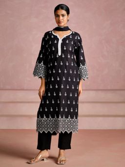 Jaipur Kurti - Embroidered Cotton Schiffli Kurta with Pant and Dupatta (Set of 3)