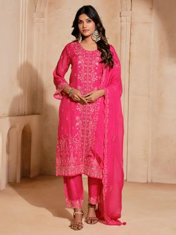 Jaipur Kurti - Jacquard Mirror Work Festive Kurta with Pant and Dupatta (Set of 3)