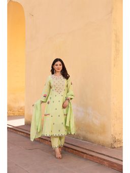 ASRUMO - Pista Chanderi Multi-Color Straight Kurta with Pant and Dupatta (Set of 3)