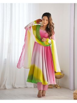 JATRIQQ - Multi-Color Pure Soft Georgette Padding Anarkali Kurta with Pant and Dupatta (Set of 3)