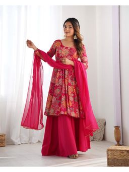 JATRIQQ - Multi-Color Pure Soft Anarkali Kurta with Pant and Dupatta (Set of 3)