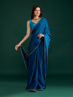 Gajra Gang - Navy Blue Tissue Saree without Blouse with Embroidery Nani's Almari