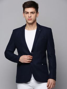 SHOWOFFFF - Mens Notched Lapel Solid Navy Blue Open Front Blazer