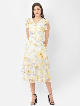 Latin Quarters - Yellow Color Cap Sleeve Printed Pattern Dress