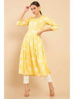 Soch - Mustard Rayon Screen Printing Flared Fit Kurta