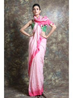 Arhi - White Cotton Handwoven Soft Saree With Stripes Pallu with Unstitched