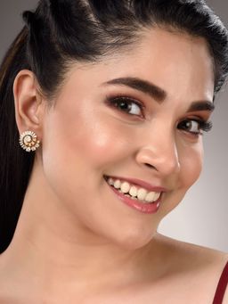Saraf RS Jewellery - Gold Plated White AD Studded Circular Studs Earrings