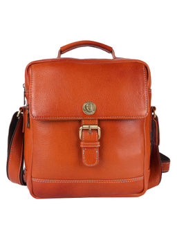 HiLEDER - Pure Leather Messenger 9.5" Sling Cross Body Travel Bag Men Women Orange