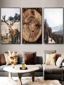 The Handmade Flair - Landscape Mountain Forest Framed Wall Art (Pack of 3)