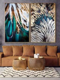 The Handmade Flair - Feathers Luxury Framed Wall Art (Pack of 2)