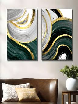 The Handmade Flair - Golden Green Framed Wall Art (Pack of 2)
