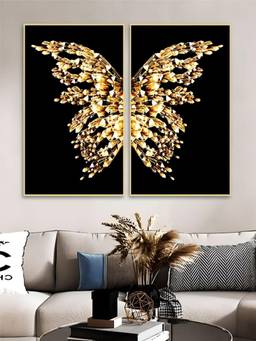 The Handmade Flair - Golden Butterfly Framed Wall Art (Pack of 2)