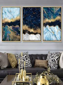 The Handmade Flair - Marble Golden Framed Wall Art (Pack of 3)
