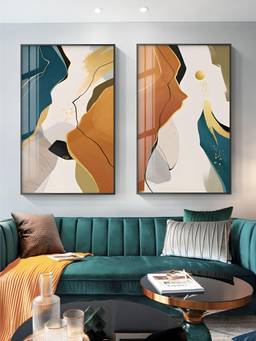 The Handmade Flair - Orange Geomorphic Framed Wall Art (Pack of 2)