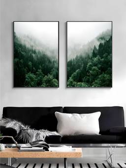 The Handmade Flair - Landscape Mountain Forest Framed Wall Art (Pack of 2)