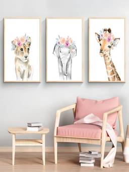 The Handmade Flair - Floral Elephant Framed Wall Art (Pack of 3)