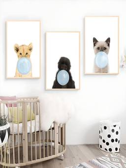 The Handmade Flair - Animals Blowing Framed Wall Art (Pack of 3)