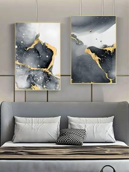 The Handmade Flair - Liquid Golden Framed Wall Art (Pack of 2)